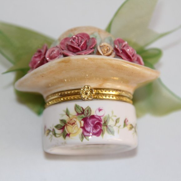 Royal Albert Porcelain Hat 24kt Gold Trinket Box - Picture 6 of 13